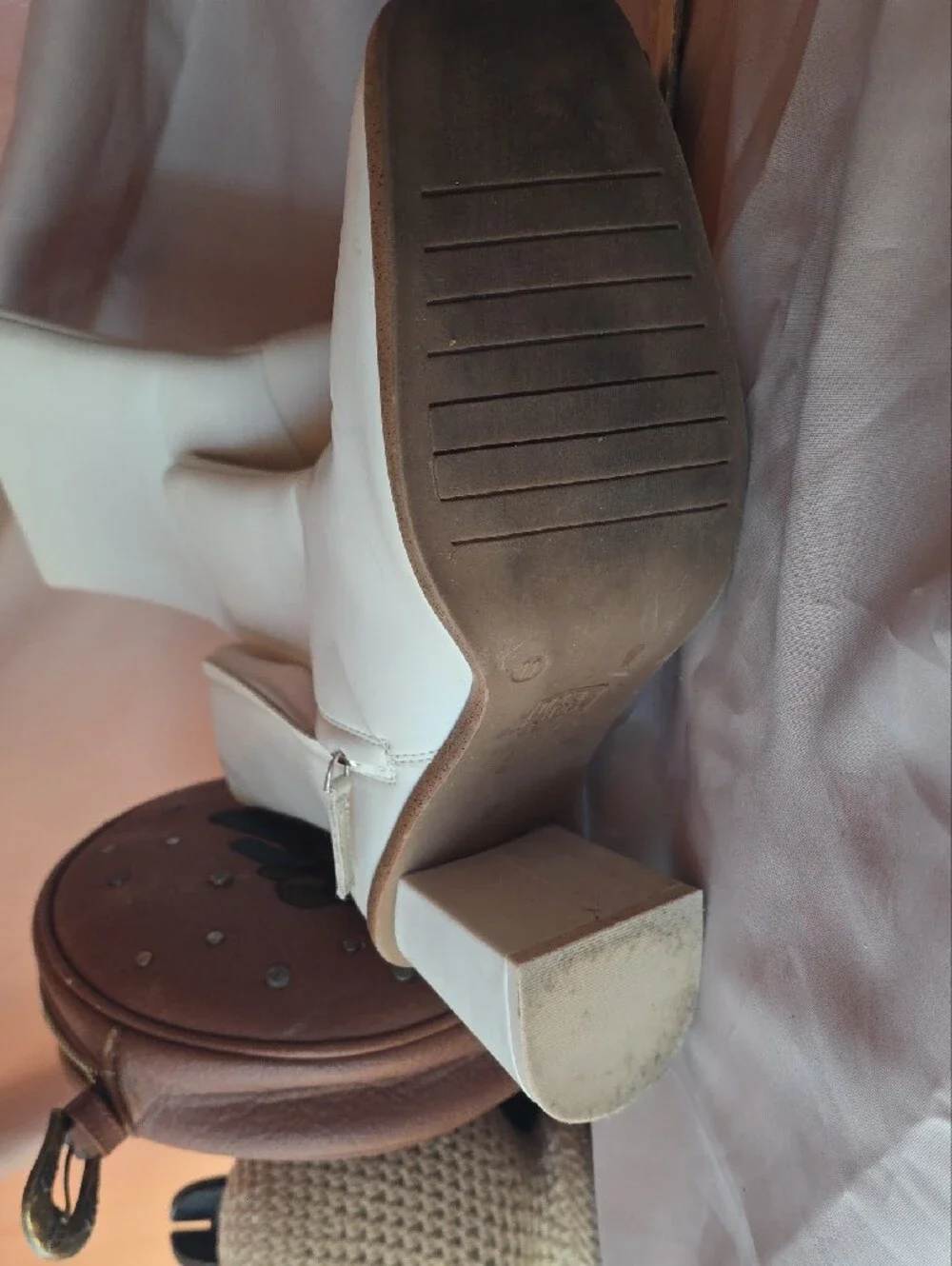 Time and Tru Cream Block Heel Ankle Boots
